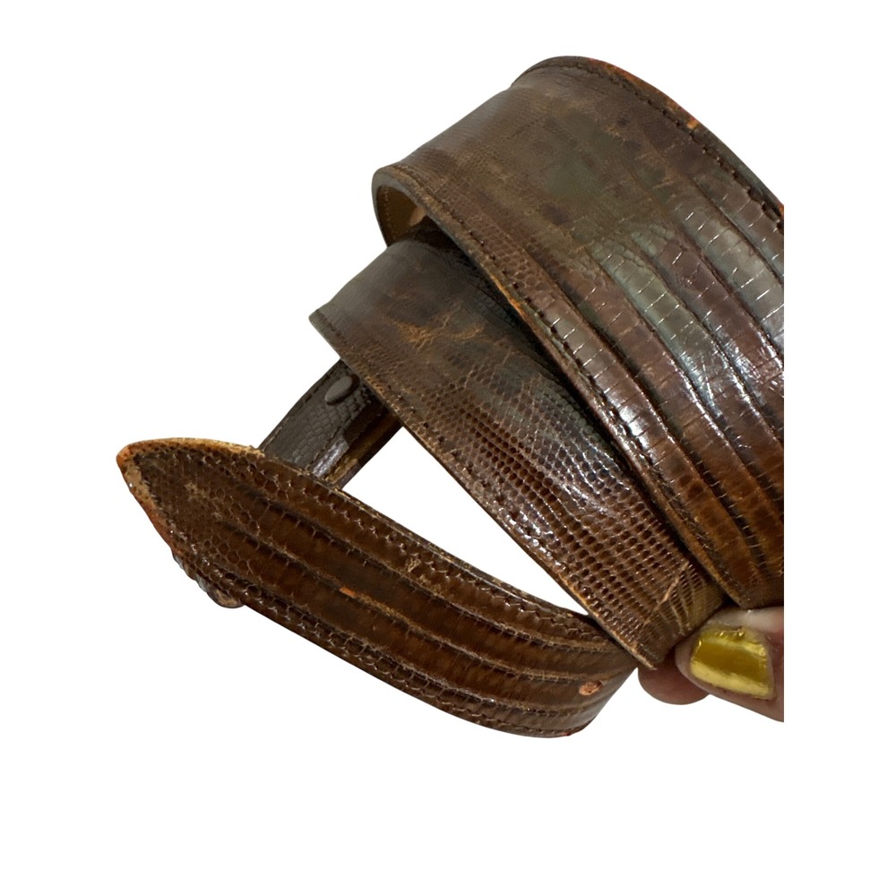 Tony Lama Belt MensGold Label Brown Alligator Lizard Western  Vintage Boho